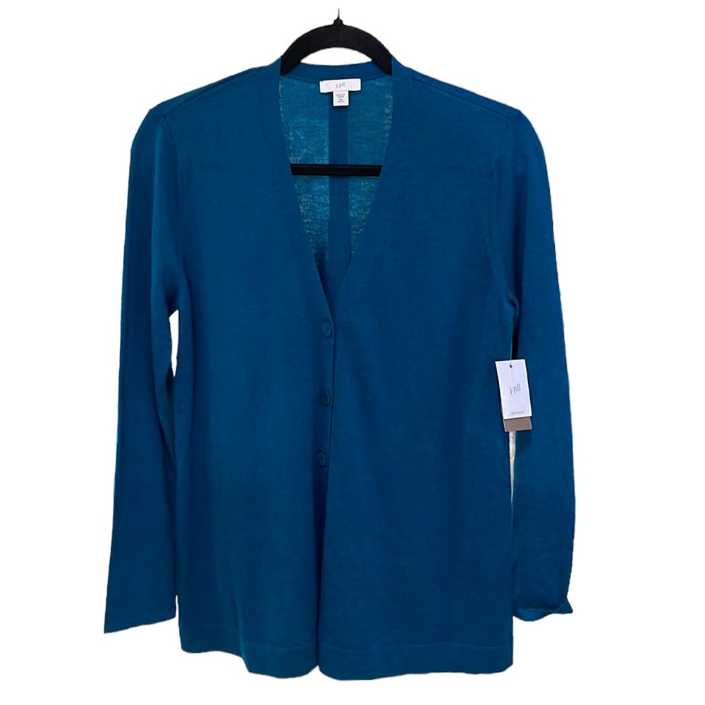 J Jill button down cardigan,SZxsp, dark, teal color, never worn, very fine knit